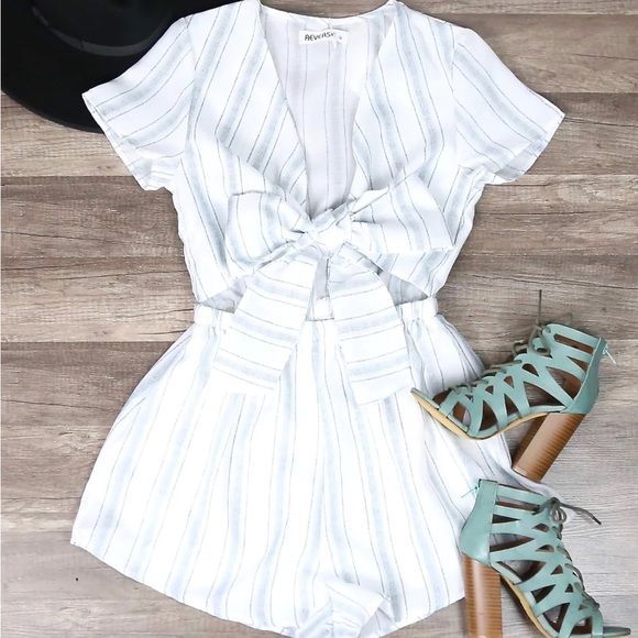 Striped Tie-Up Romper Small • Reverse - Picture 3 of 3